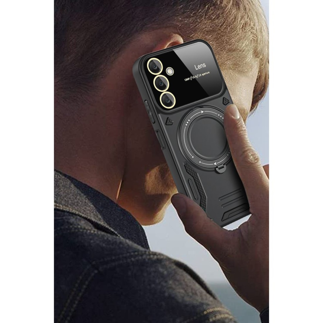 Samsung Galaxy A15 4G Kılıf Joy Lens Standlı Kapak - Siyah - Kılıf's Samsung Galaxy A15 4G Kılıf Joy Lens Standlı Kapak - Siyah