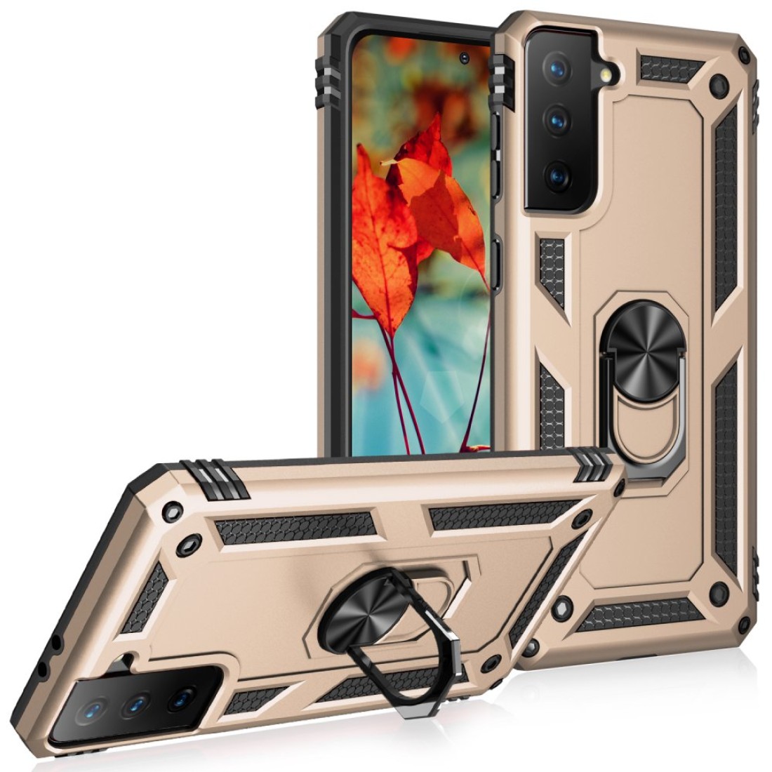 Samsung Galaxy S21 Kılıf Sofya Yüzüklü Silikon Kapak - Yeşil