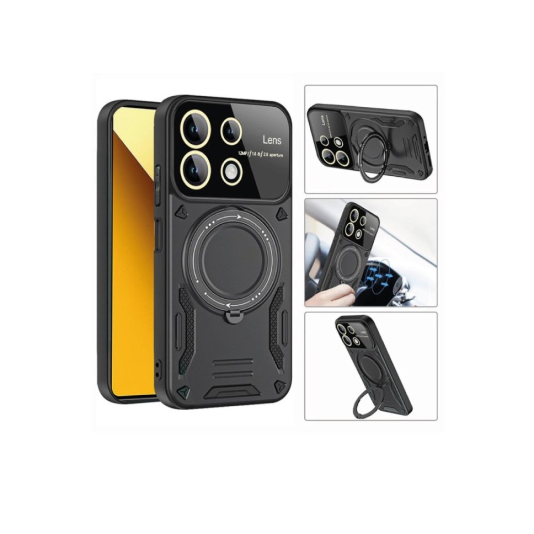Xiaomi Mi 13T Kılıf Joy Lens Standlı Kapak - Siyah - Kılıf's Xiaomi Mi 13T Kılıf Joy Lens Standlı Kapak - Siyah