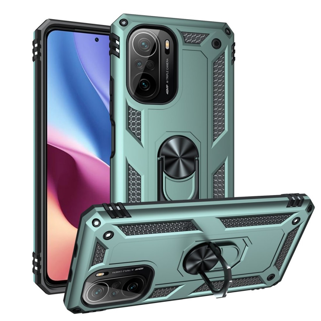 Xiaomi Poco F3 Kılıf Sofya Yüzüklü Silikon Kapak - Yeşil