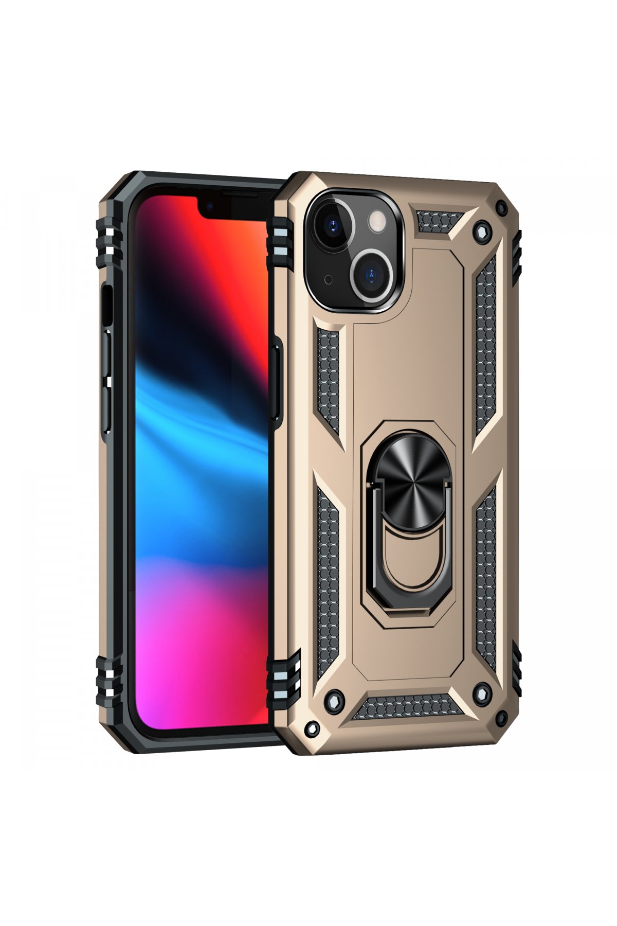 iPhone 13 Kılıf Sofya Yüzüklü Silikon Kapak - Gold