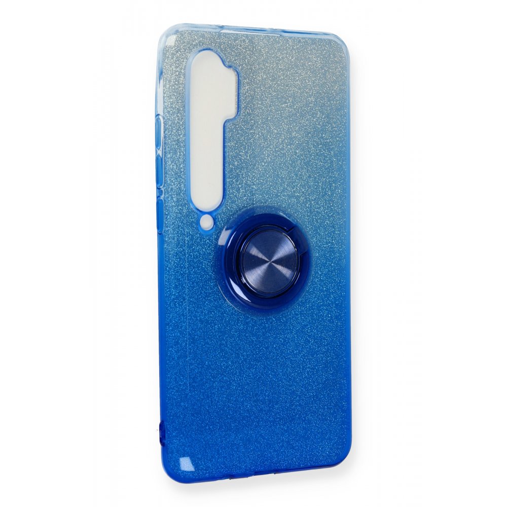 Xiaomi Mi Note 10 Lite Kılıf Simli Yüzüklü Silikon - Mavi  Xiaomi Mi Note 10 Lite Kılıf Simli Yüzüklü Silikon - Mavi