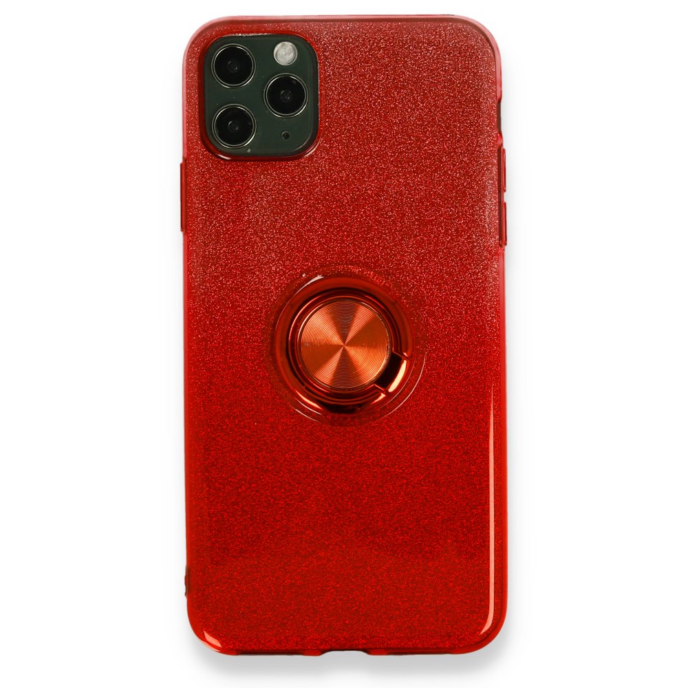  iPhone 11 Pro Max Kılıf Simli Yüzüklü Silikon - Kırmızı