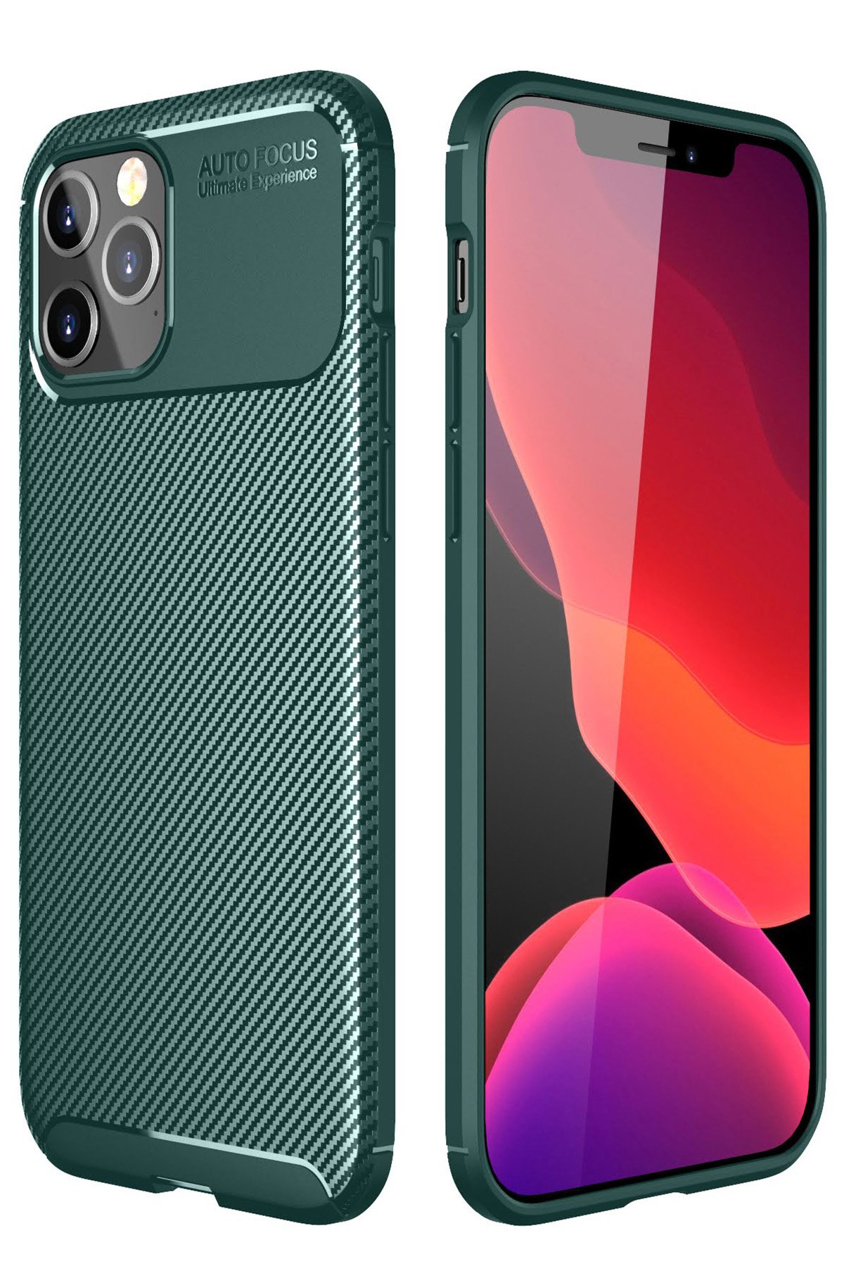 iPhone 12 Pro Max Kılıf Auto Focus Karbon Kapak - Yeşil iPhone 12 Pro Max Kılıf Auto Focus Karbon Kapak - Yeşil