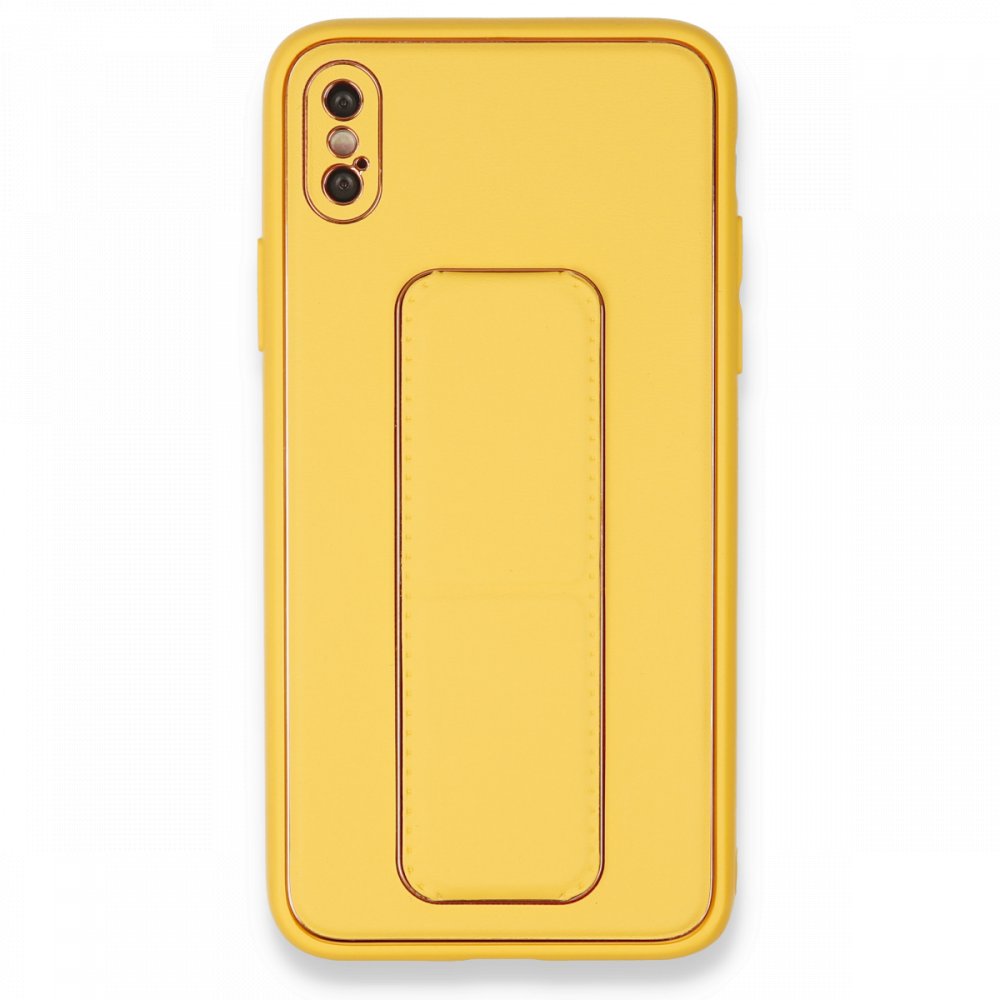 iPhone XS Kılıf Coco Deri Standlı Kapak - Sarı iPhone XS Kılıf Coco Deri Standlı Kapak - Sarı