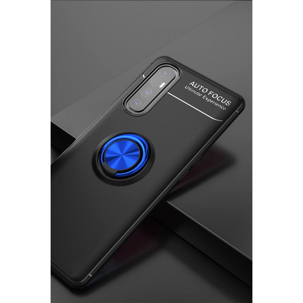  Oppo Reno 3 Pro Kılıf Range Yüzüklü Silikon - Siyah-Mavi