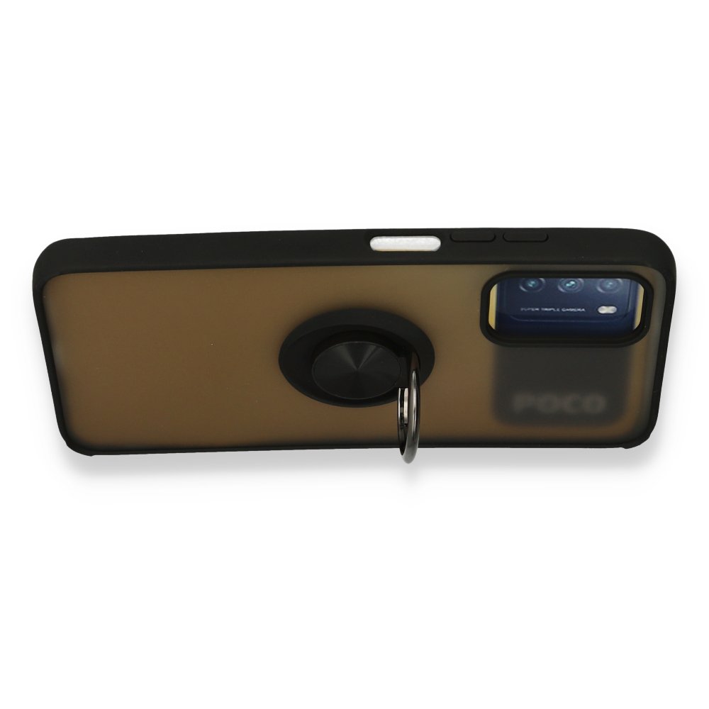 Redmi 9T Kılıf Montreal Yüzüklü Silikon Kapak - Siyah