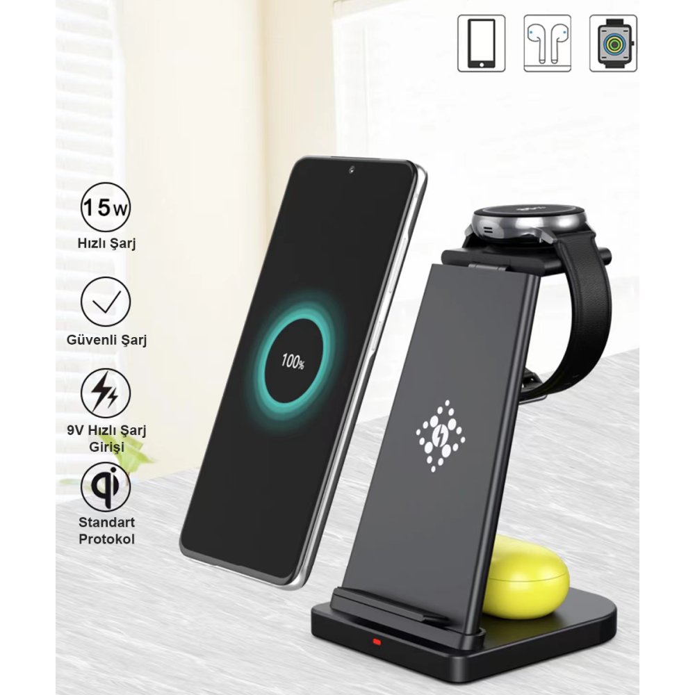  B12S Samsung Kablosuz Şarj Masaüstü Set - Siyah