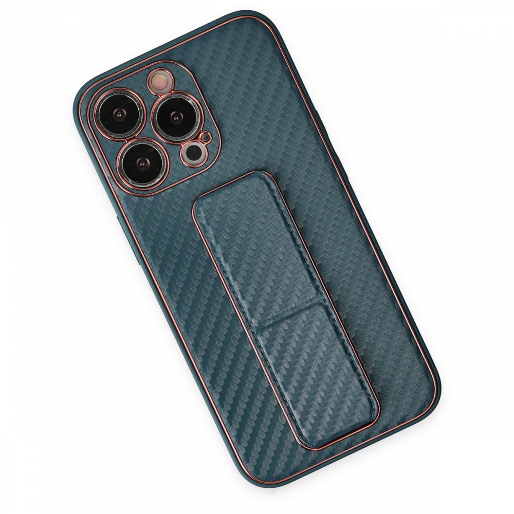 iPhone 13 Pro Kılıf Coco Karbon Standlı Kapak - Lacivert iPhone 13 Pro Kılıf Coco Karbon Standlı Kapak - Lacivert