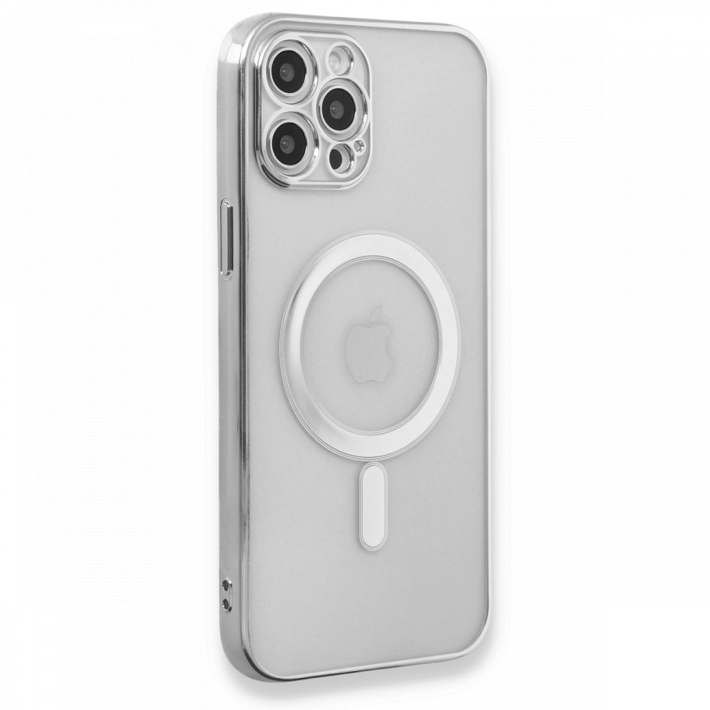  iPhone 12 Pro Max Kılıf Magneticsafe Lazer Silikon - Gümüş