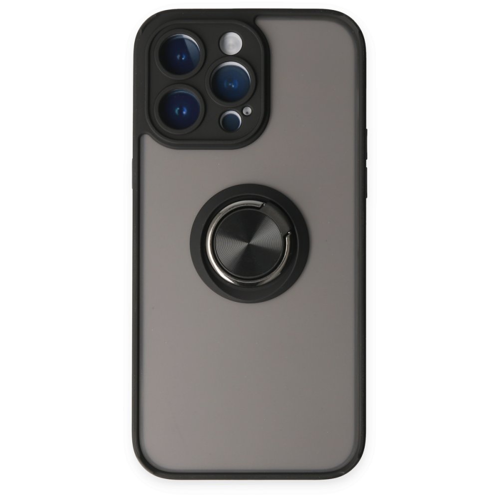  iPhone 14 Pro Kılıf Montreal Yüzüklü Silikon Kapak - Siyah