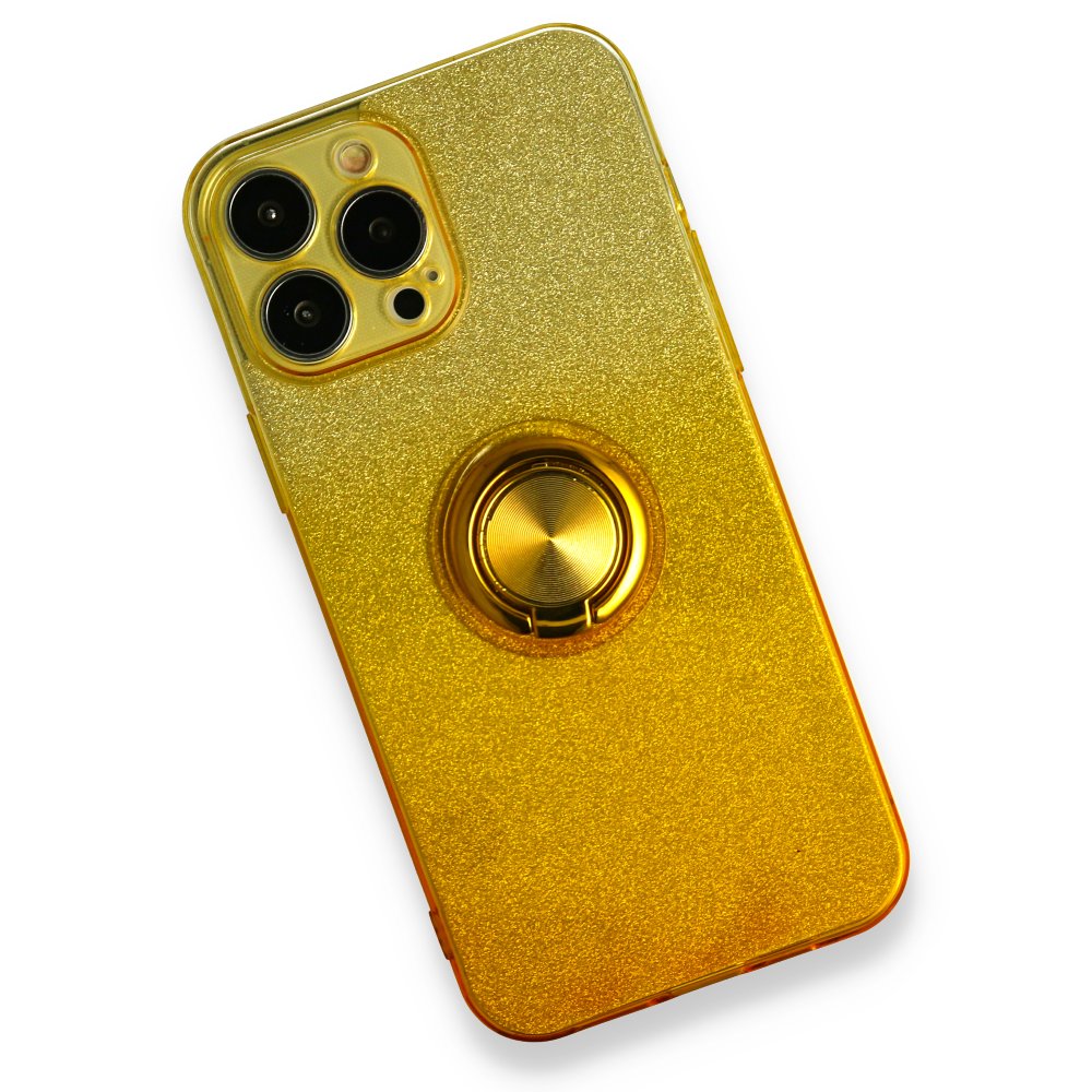 iPhone 13 Pro Max Kılıf Simli Yüzüklü Silikon - Sarı iPhone 13 Pro Max Kılıf Simli Yüzüklü Silikon - Sarı