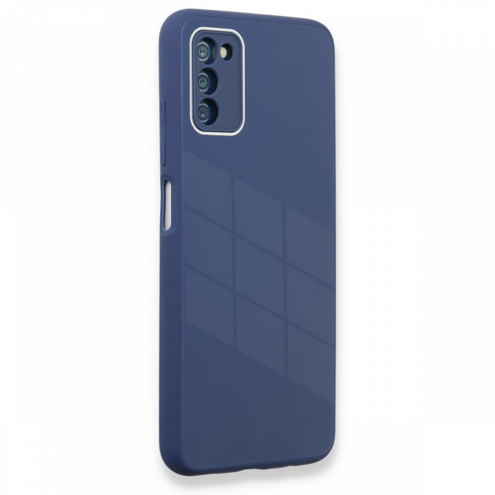  Samsung Galaxy A03S Kılıf Glass Kapak - Lacivert