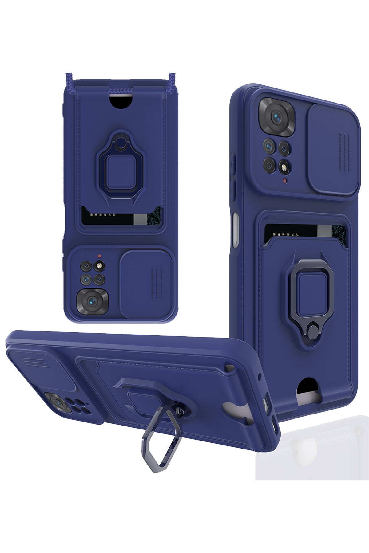 Redmi Note 11 Kılıf Zuma Kartvizitli Yüzüklü Silikon - Lacivert