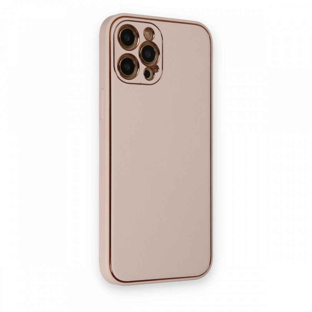  iPhone 12 Pro Kılıf Coco Deri Silikon Kapak - Pudra