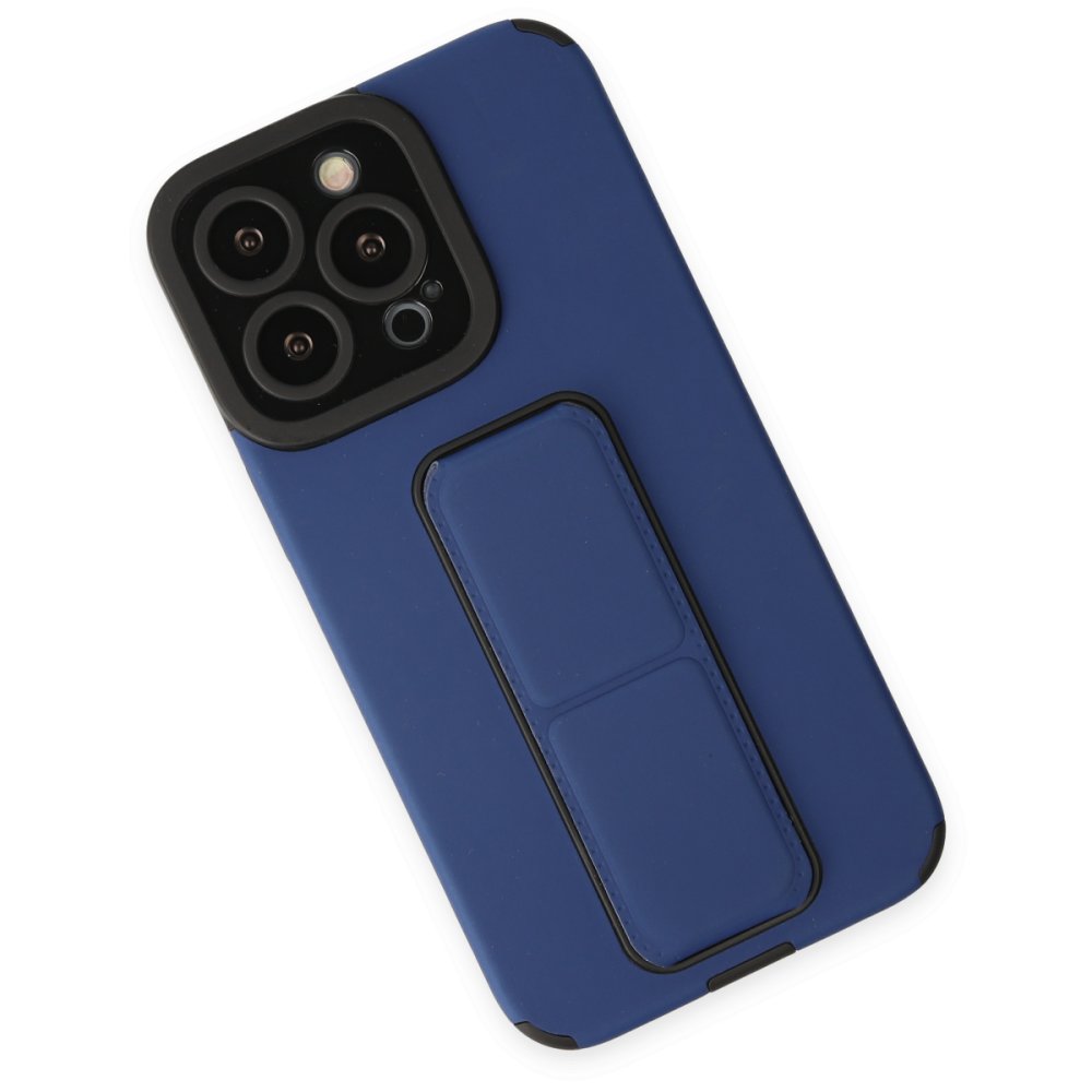 iPhone 14 Pro Kılıf Mega Standlı Silikon - Mavi  iPhone 14 Pro Kılıf Mega Standlı Silikon - Mavi