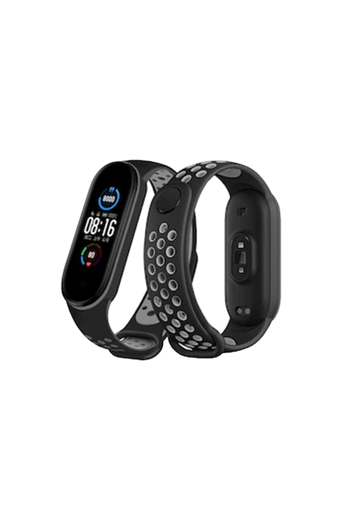 Xiaomi Mi Band 4 Spor Delikli Kordon - Siyah-Gri Xiaomi Mi Band 4 Spor Delikli Kordon - Siyah-Gri