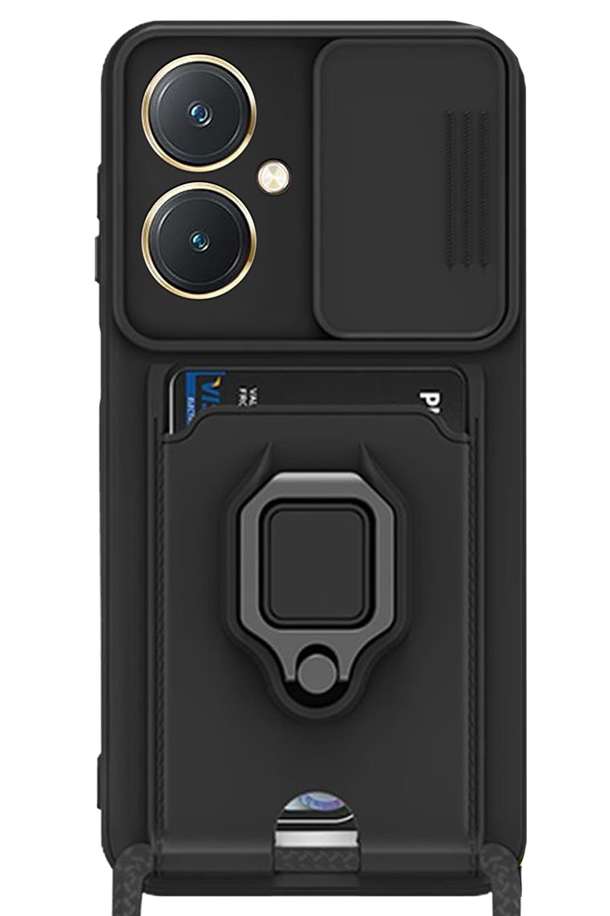  Vivo Y27 Kılıf Zuma Kartvizitli Yüzüklü Silikon - Siyah
