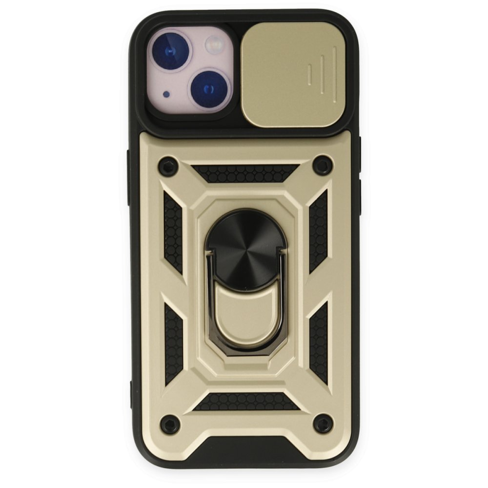  iPhone 14 Kılıf Pars Lens Yüzüklü Silikon - Gold