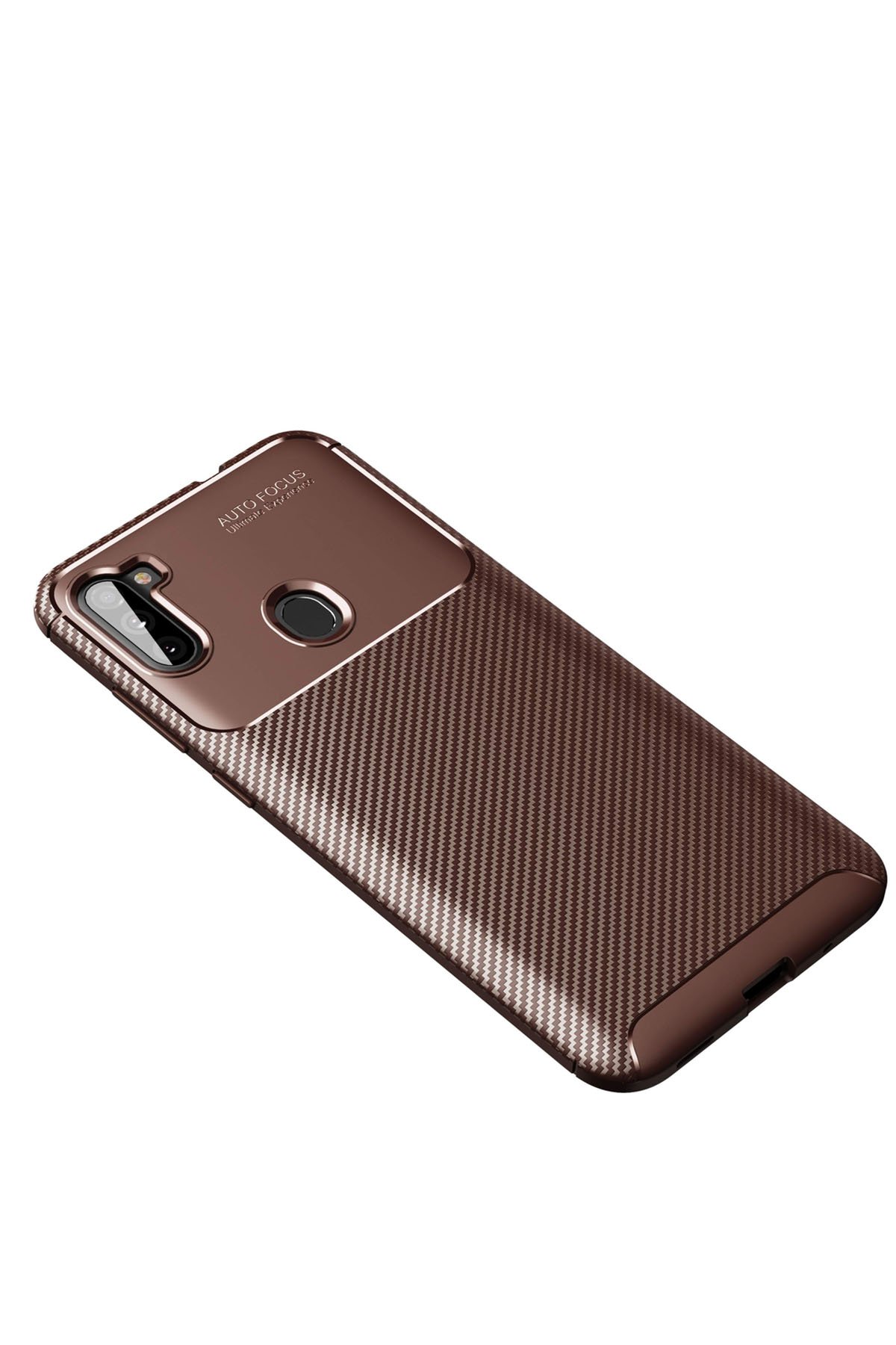  Samsung Galaxy A11 Kılıf Auto Focus Karbon Kapak - Kahverengi