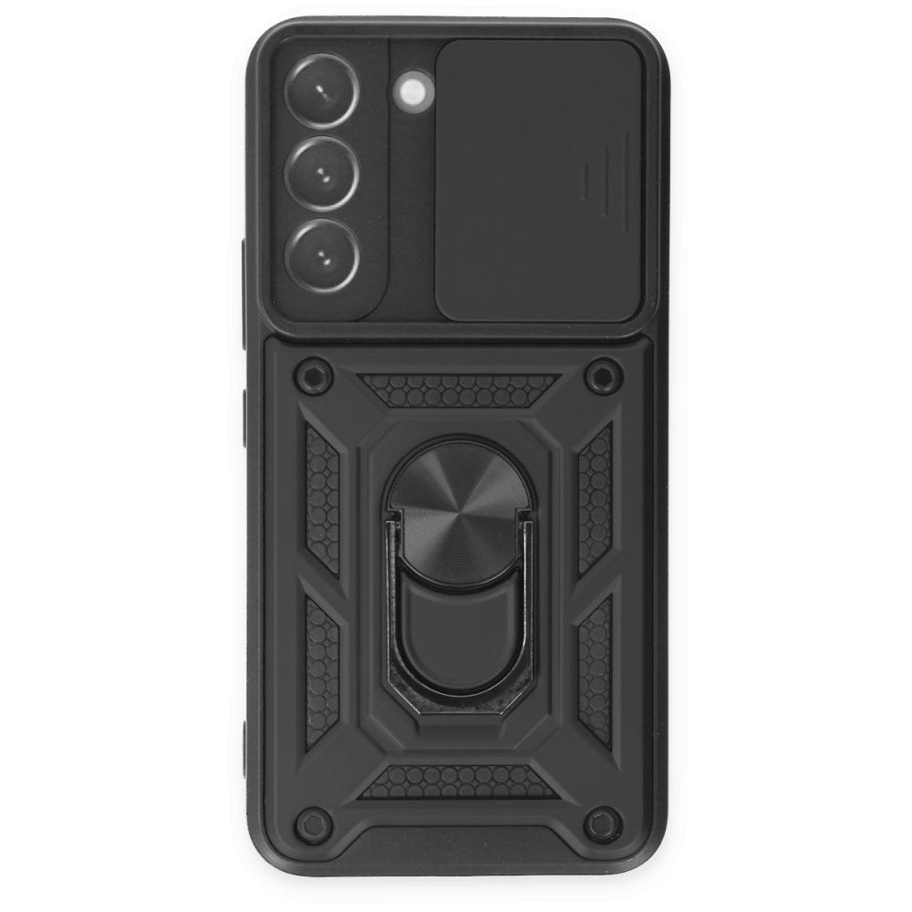  Samsung Galaxy S23 Kılıf Pars Lens Yüzüklü Silikon - Siyah