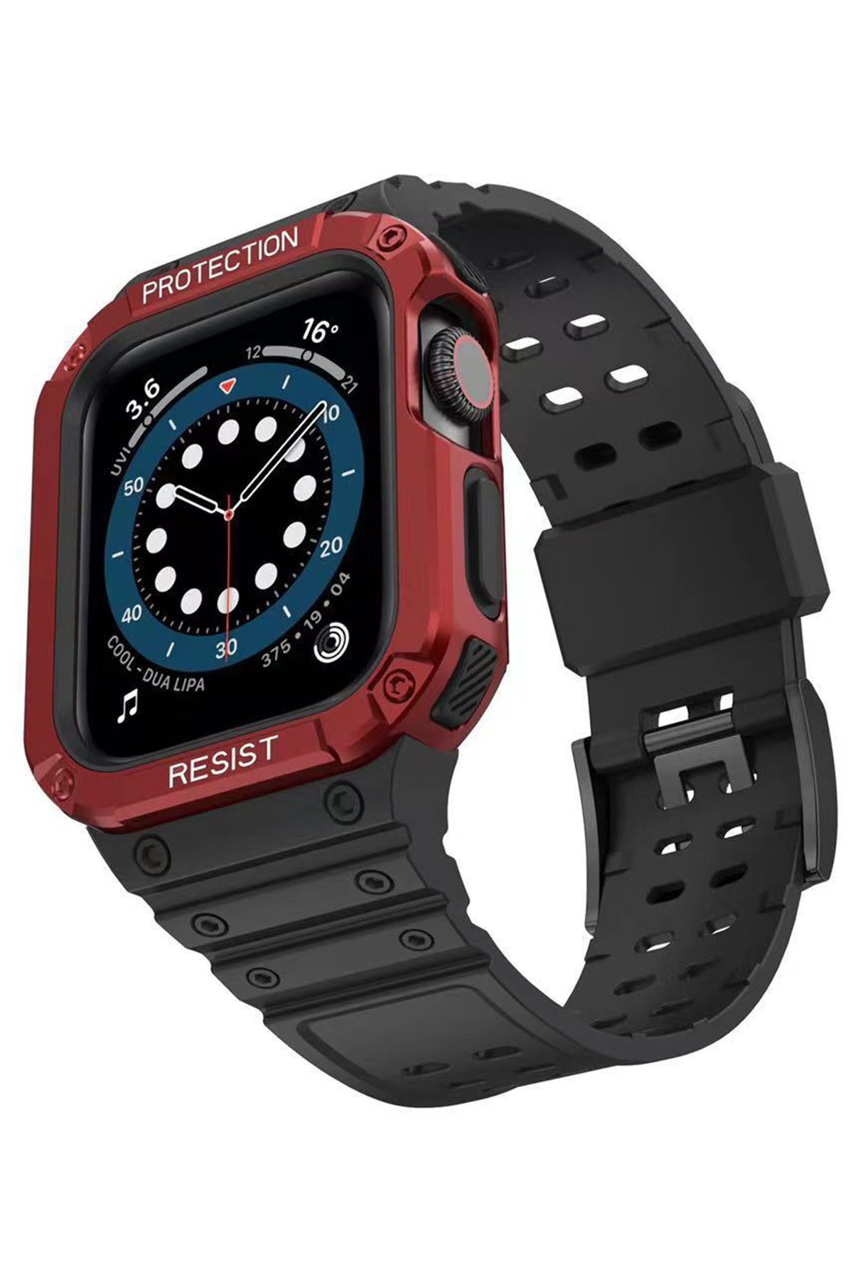  Apple Watch 42mm KR401 Silikon Kordon - Siyah-Kırmızı