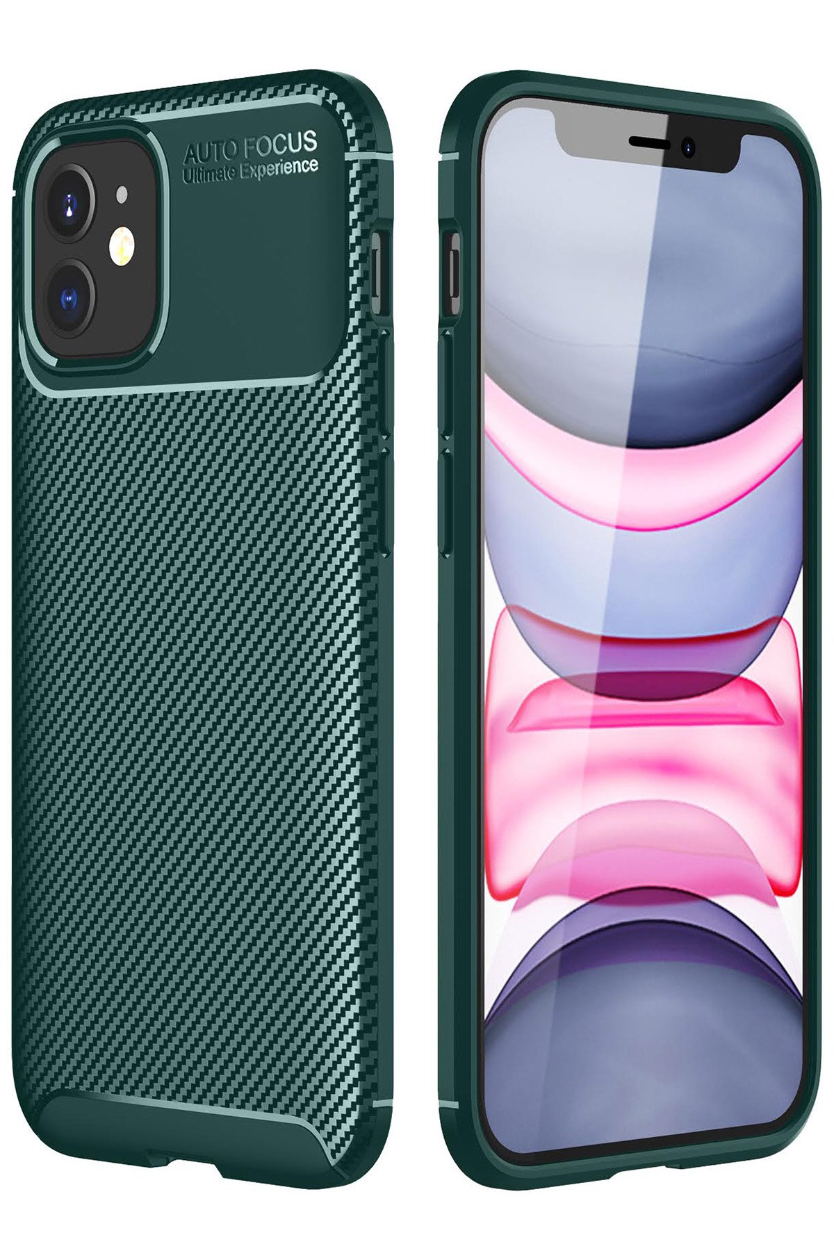 iPhone 11 Kılıf Auto Focus Karbon Kapak - Yeşil iPhone 11 Kılıf Auto Focus Karbon Kapak - Yeşil