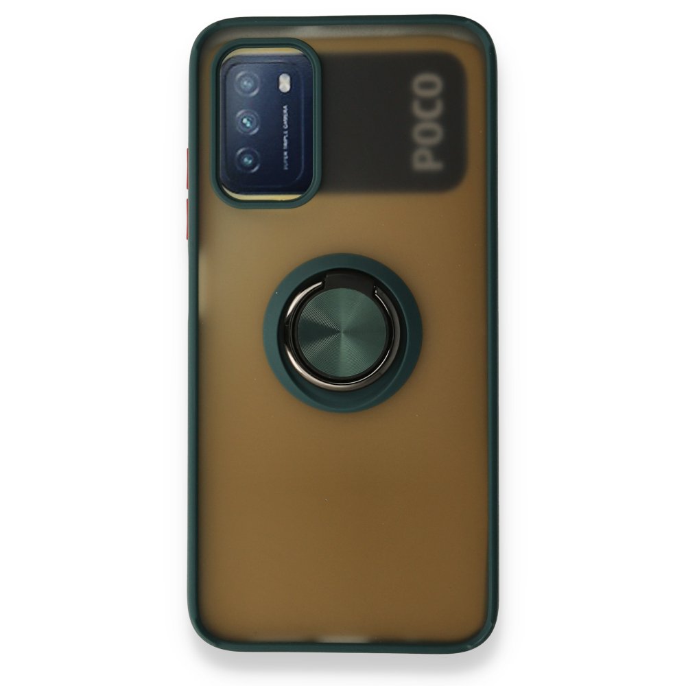 Redmi 9T Kılıf Montreal Yüzüklü Silikon Kapak - Yeşil