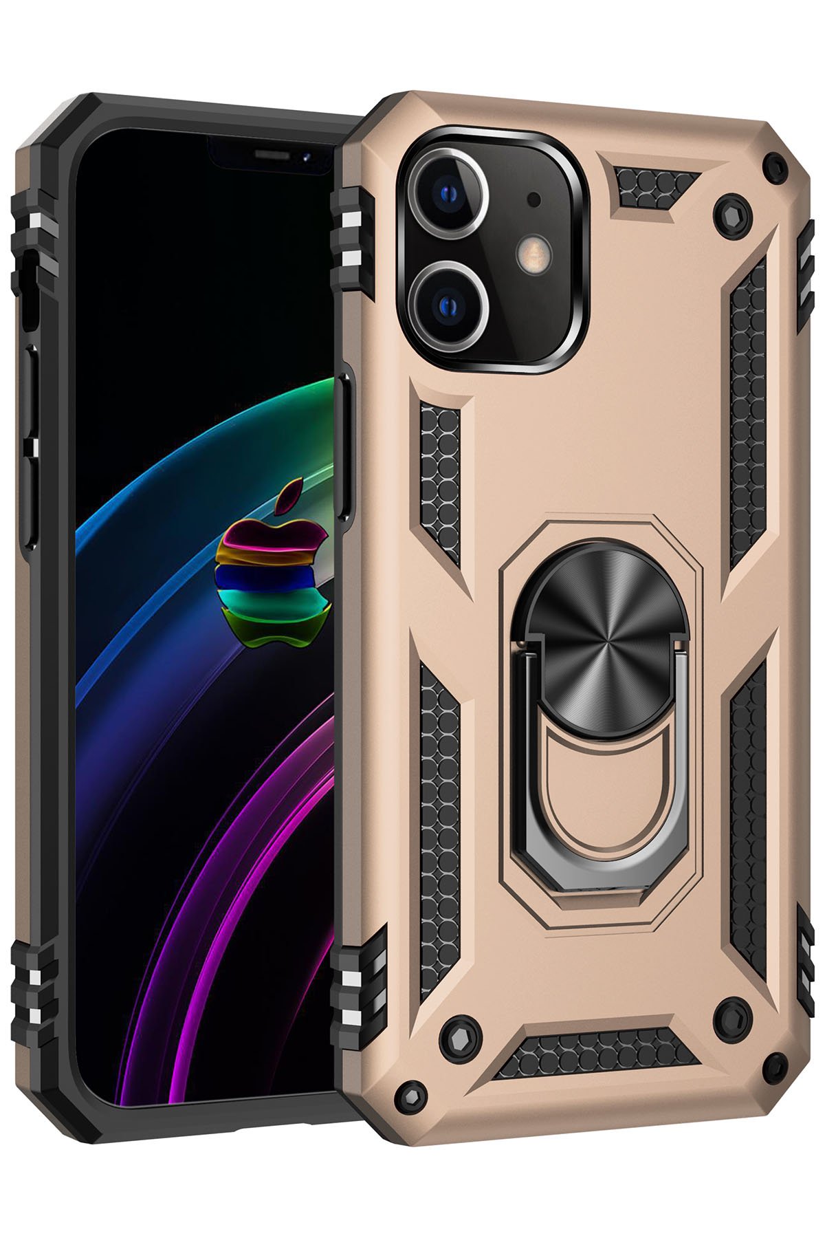  iPhone 12 Kılıf Sofya Yüzüklü Silikon Kapak - Gold