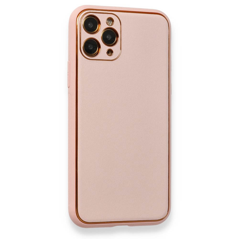 iPhone 11 Pro Max Kılıf Coco Deri Silikon Kapak - Pembe iPhone 11 Pro Max Kılıf Coco Deri Silikon Kapak - Pembe