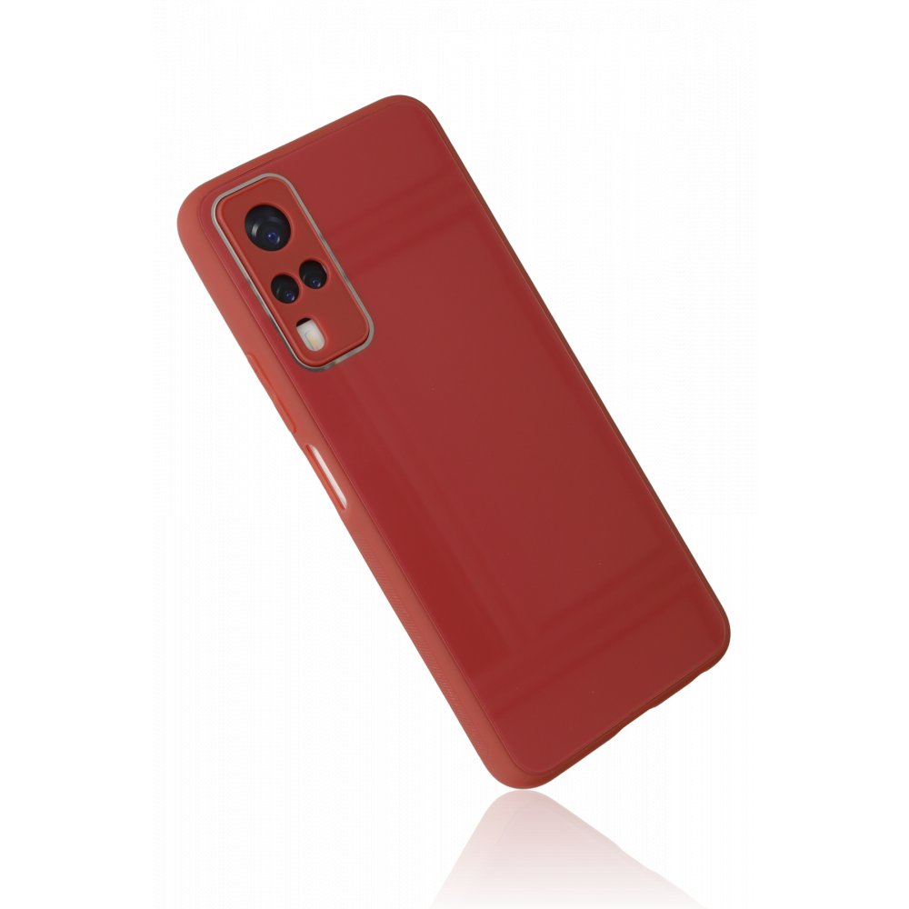  Vivo Y51 Kılıf Glass Kapak - Bordo