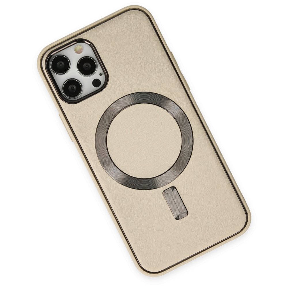 iPhone 12 Pro Kılıf Coco Deri Magneticsafe Silikon - Krem iPhone 12 Pro Kılıf Coco Deri Magneticsafe Silikon - Krem