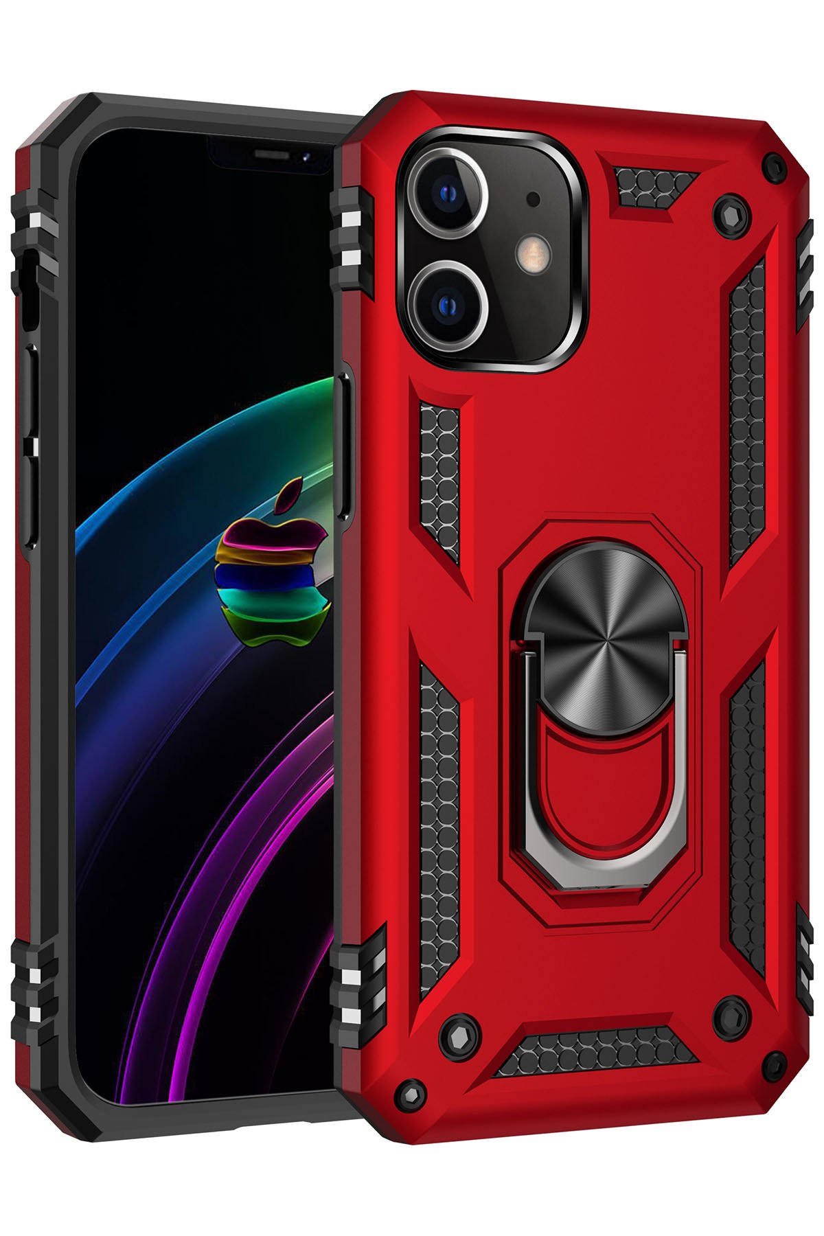  iPhone 12 Mini Kılıf Sofya Yüzüklü Silikon Kapak - Kırmızı