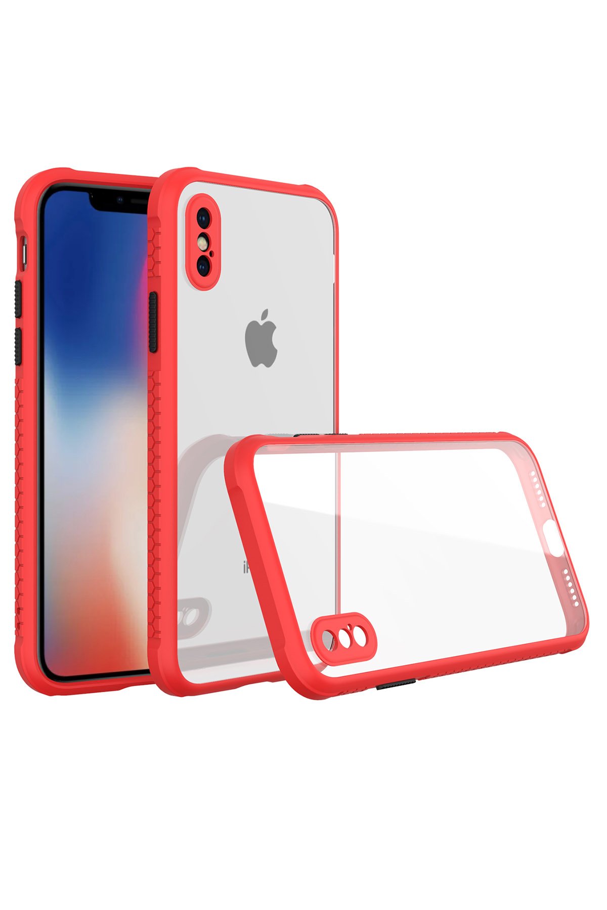 iPhone XS Kılıf Miami Şeffaf Silikon - Kırmızı iPhone XS Kılıf Miami Şeffaf Silikon - Kırmızı