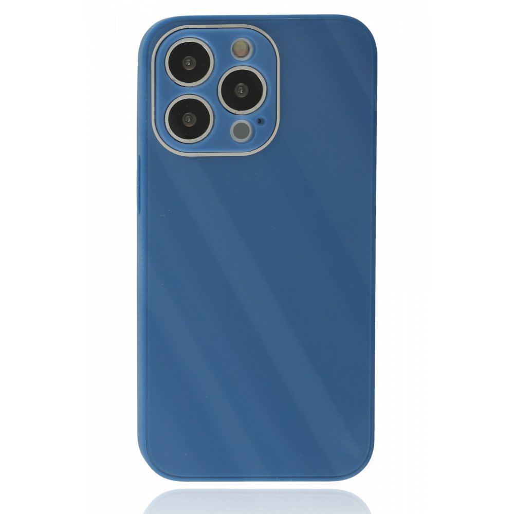iPhone 13 Pro Max Kılıf Glass Kapak - Mavi  iPhone 13 Pro Max Kılıf Glass Kapak - Mavi
