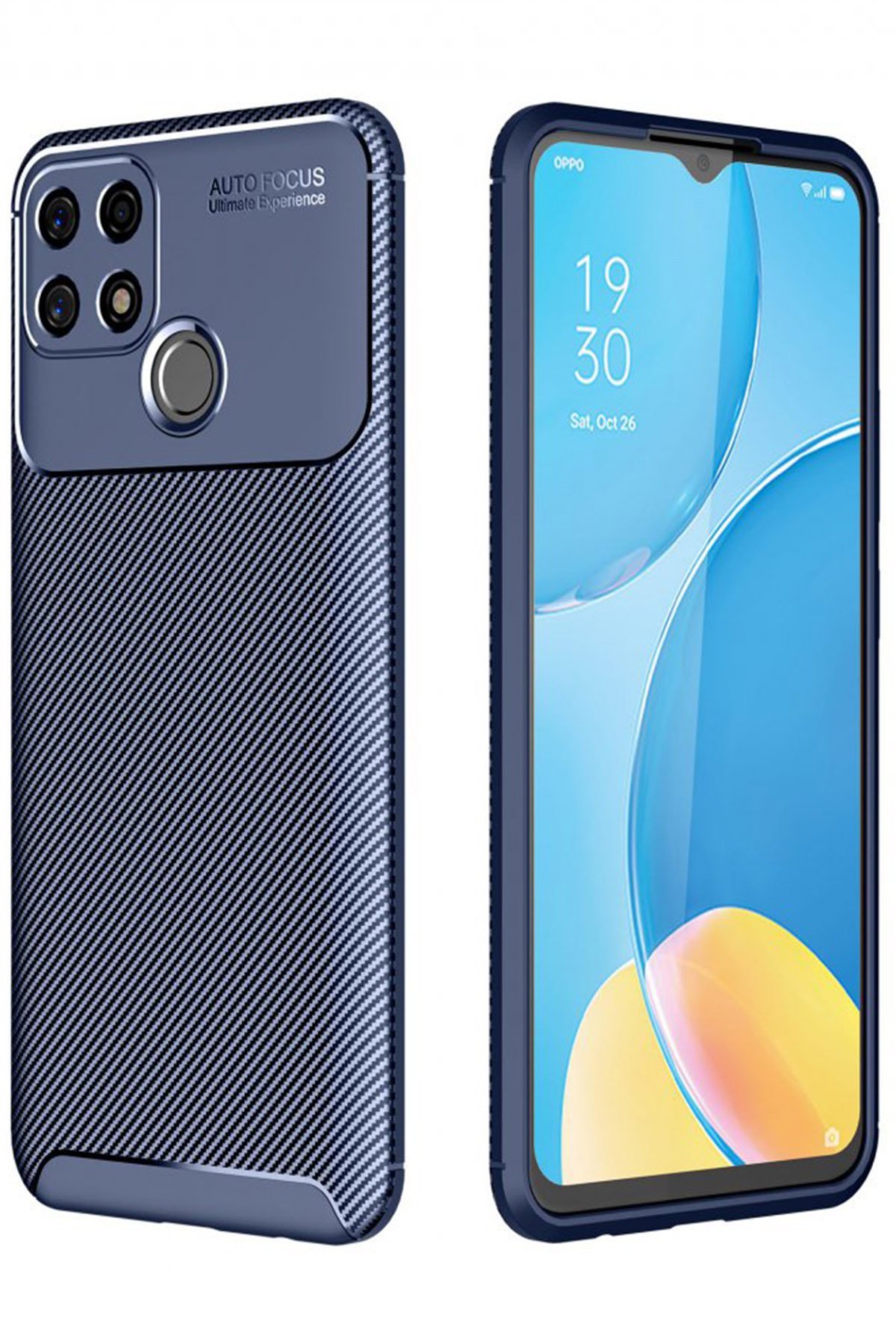 Oppo A15S Kılıf Auto Focus Karbon Kapak - Lacivert Oppo A15S Kılıf Auto Focus Karbon Kapak - Lacivert