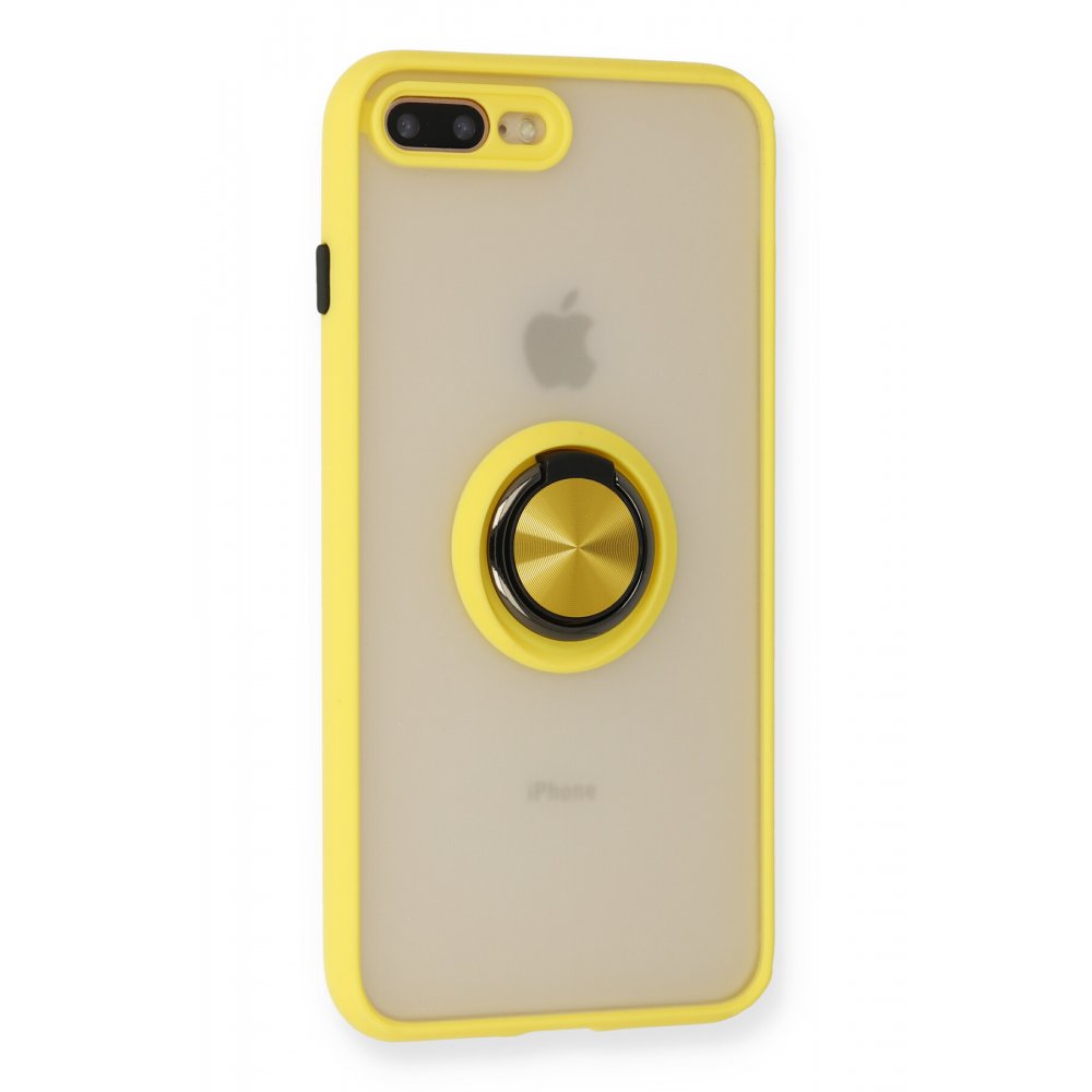 iPhone 8 Plus Kılıf Montreal Yüzüklü Silikon Kapak - Sarı iPhone 8 Plus Kılıf Montreal Yüzüklü Silikon Kapak - Sarı