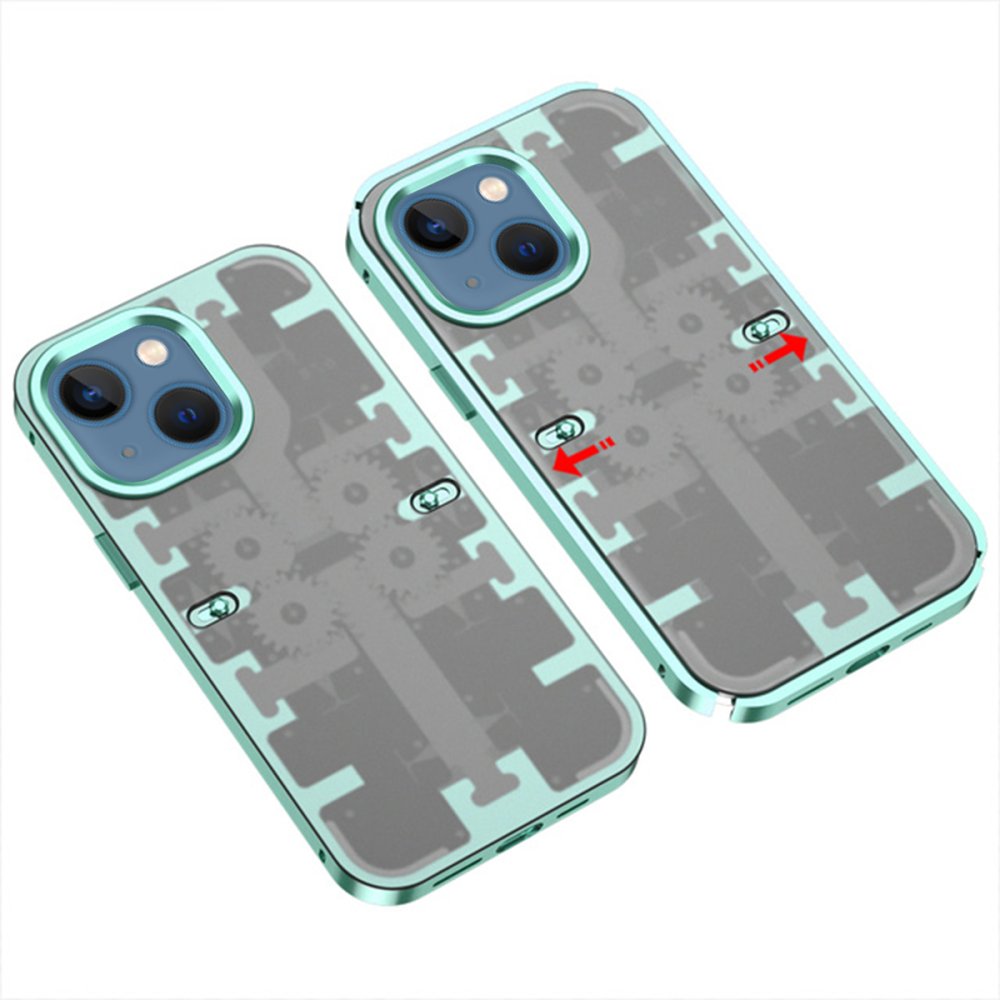  iPhone 14 Kılıf Mekanik Bumper Kapak - Yeşil