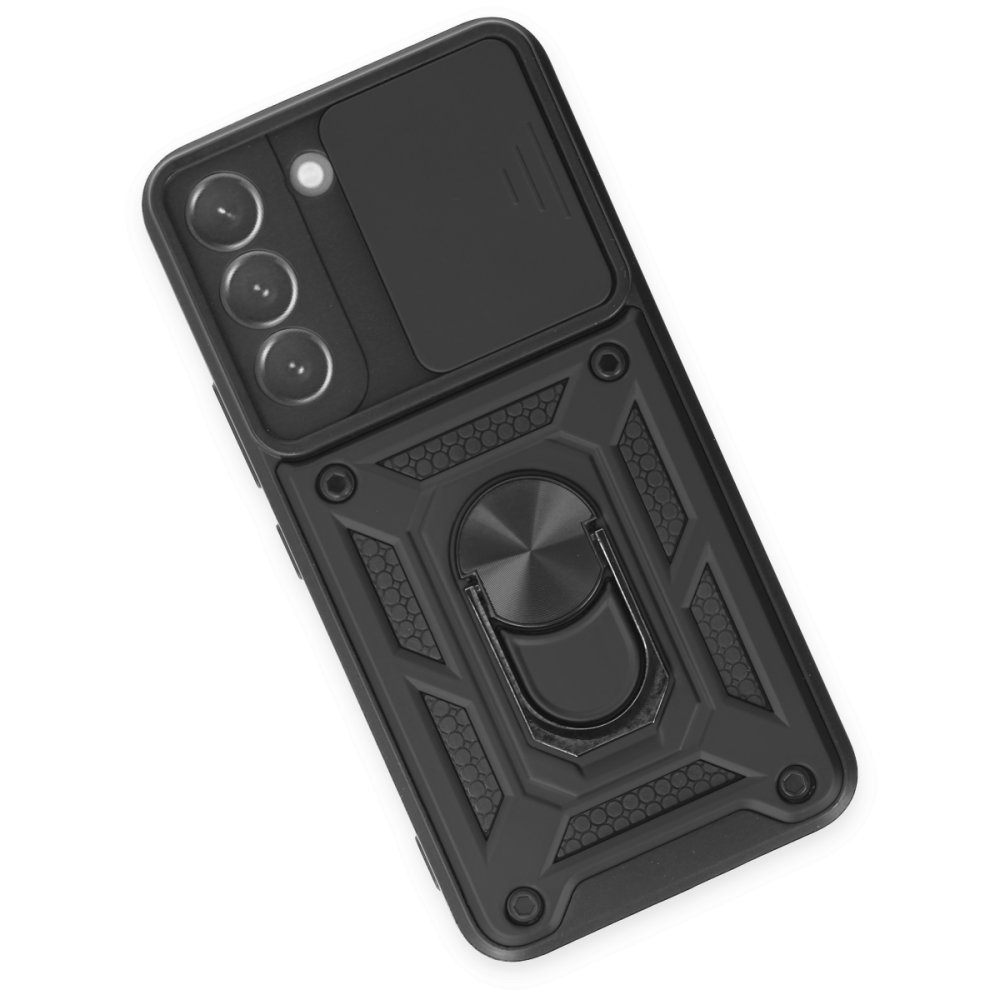  Samsung Galaxy S23 Kılıf Pars Lens Yüzüklü Silikon - Siyah