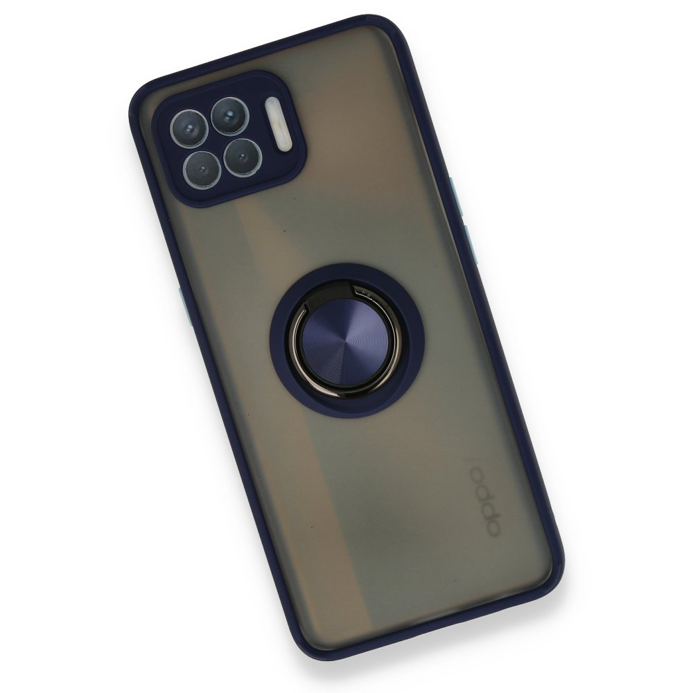  Oppo Reno 4 Lite Kılıf Montreal Yüzüklü Silikon Kapak - Lacivert