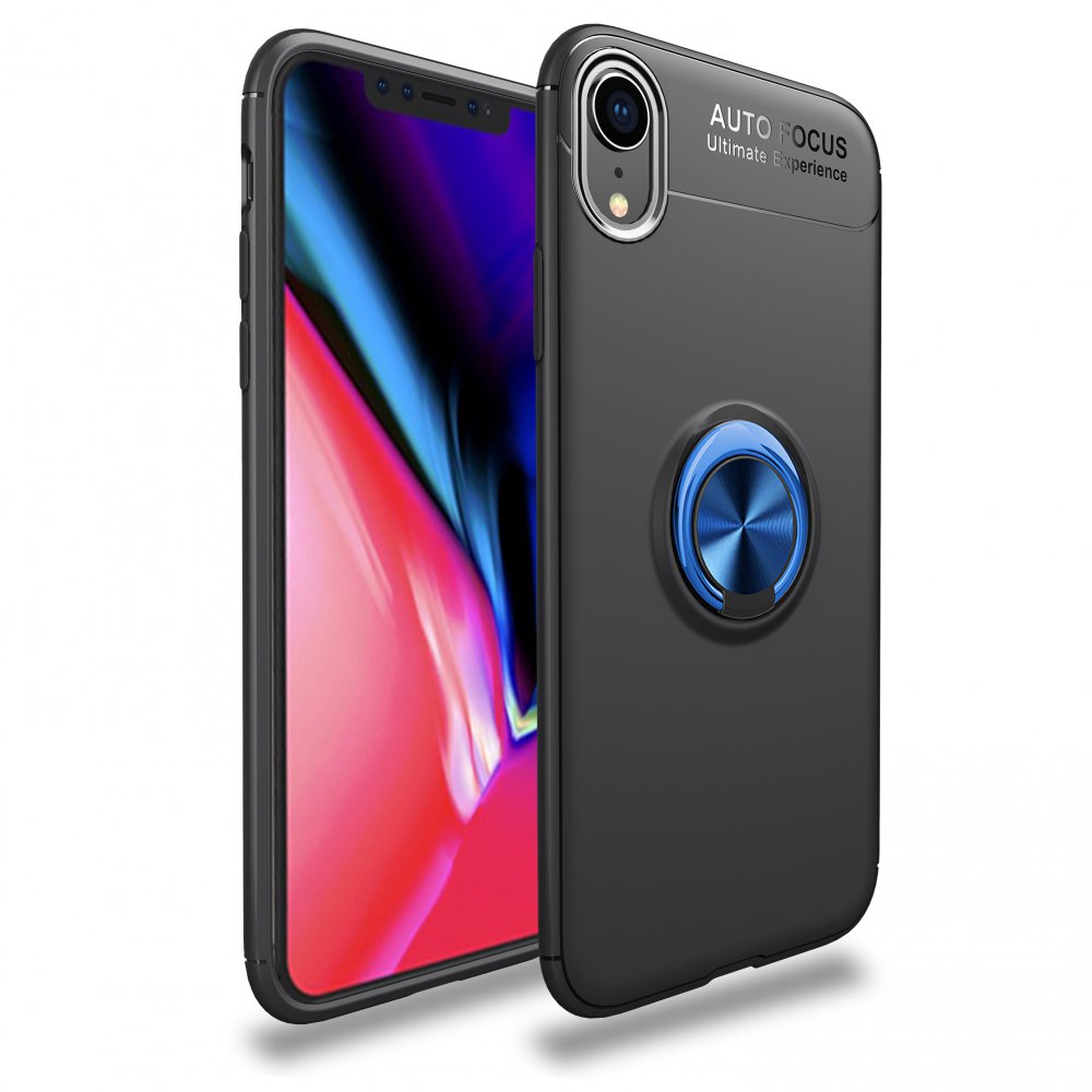  iPhone XR Kılıf Range Yüzüklü Silikon - Siyah-Mavi