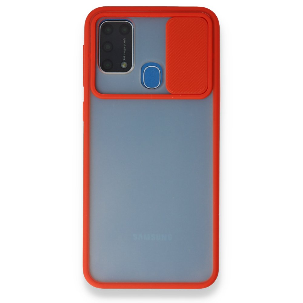  Samsung Galaxy M31 Kılıf Palm Buzlu Kamera Sürgülü Silikon - Kırmızı