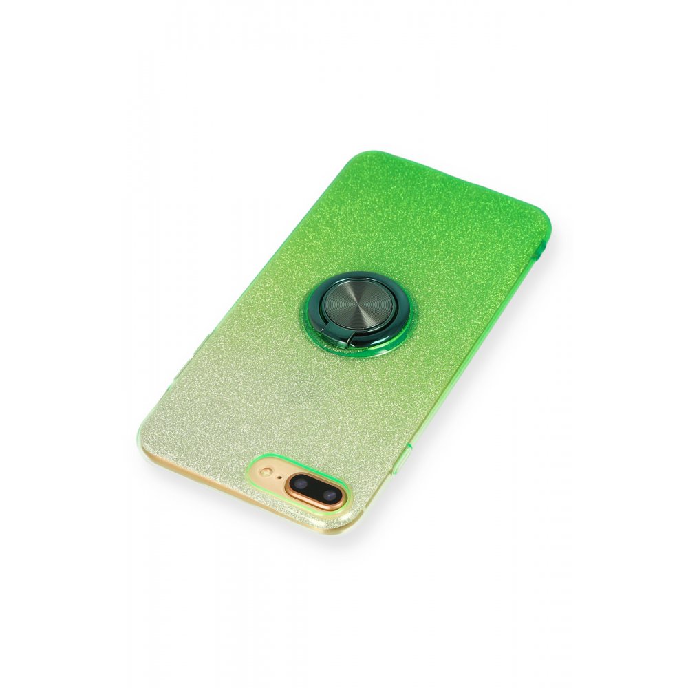  iPhone 7 Plus Kılıf Simli Yüzüklü Silikon - Yeşil