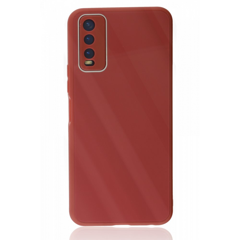  Vivo Y11S Kılıf Glass Kapak - Bordo