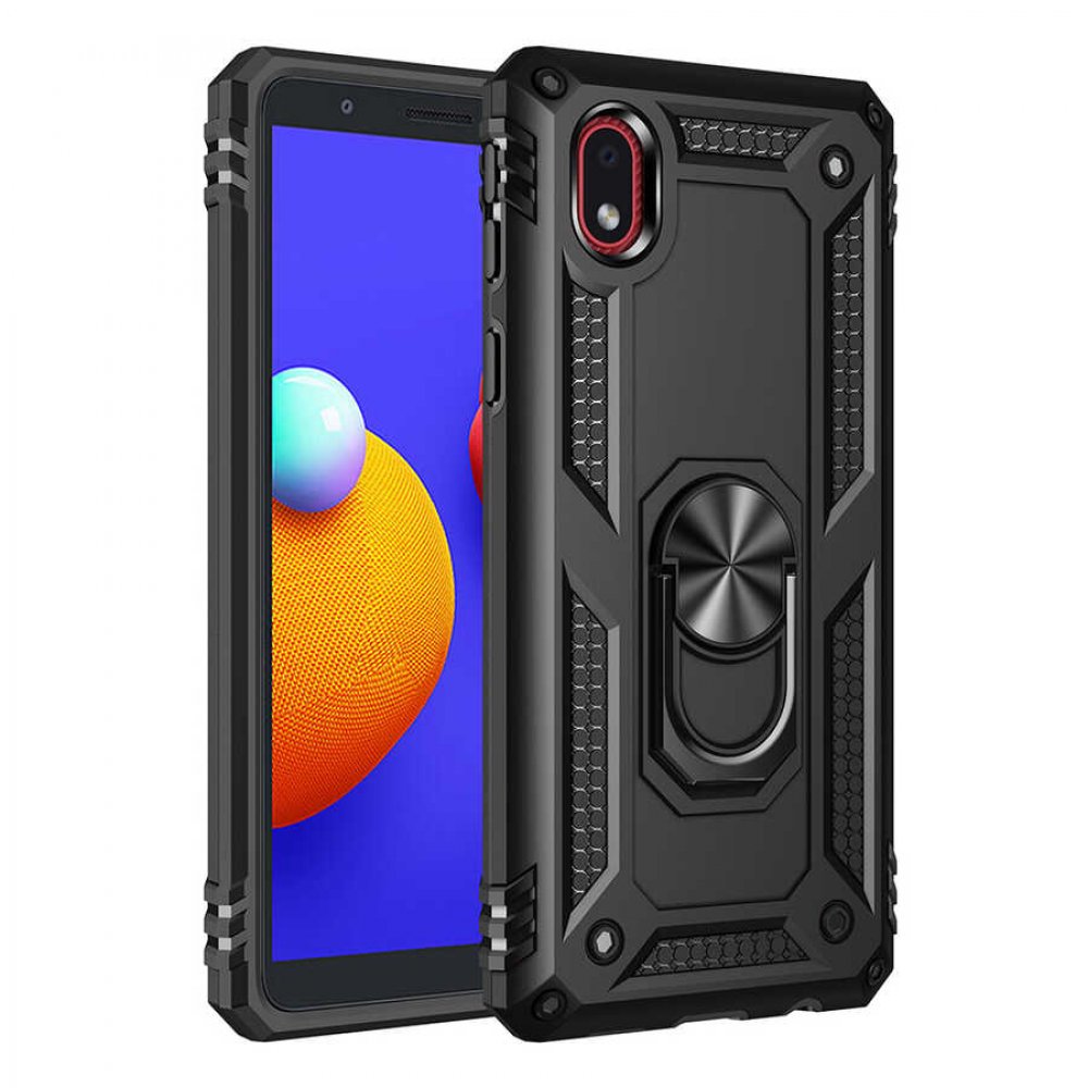  Samsung Galaxy A01 Core Kılıf Sofya Yüzüklü Silikon Kapak - Siyah