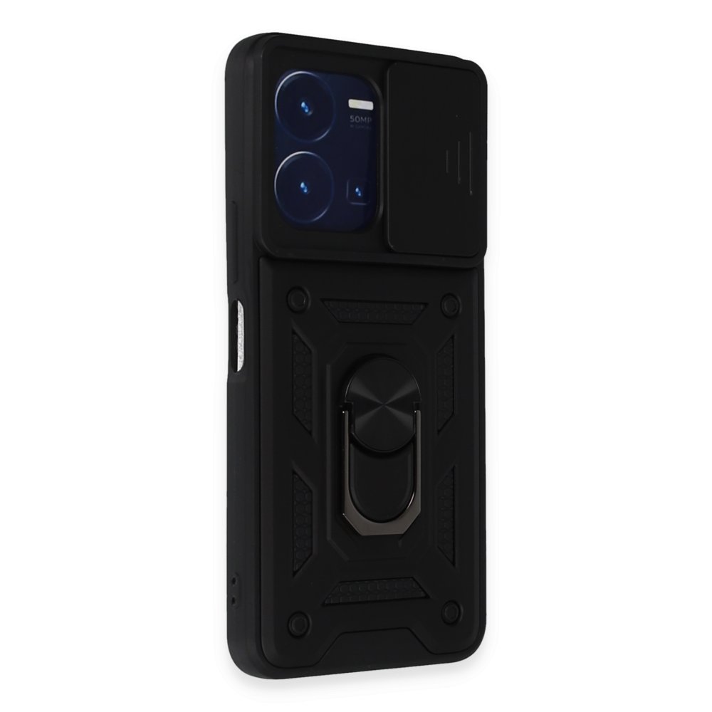  Vivo Y22S Kılıf Pars Lens Yüzüklü Silikon - Siyah