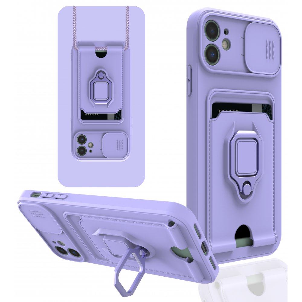  iPhone 11 Kılıf Zuma Kartvizitli Yüzüklü Silikon - Lila
