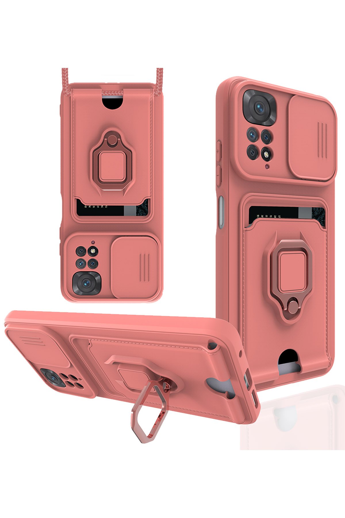 Redmi Note 11S Kılıf Zuma Kartvizitli Yüzüklü Silikon - Pembe