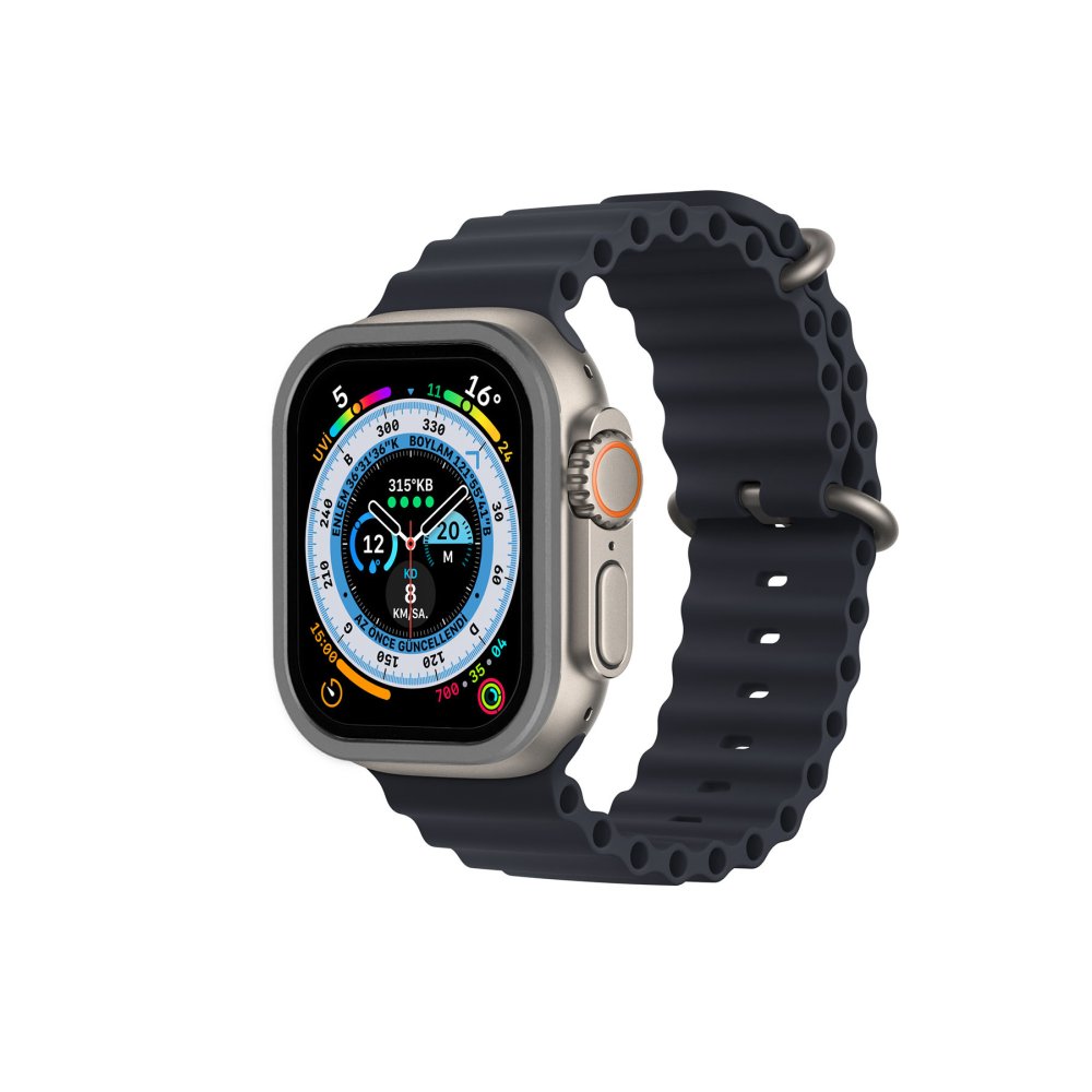  Apple Watch Ultra 49mm Alüminyum Kasa Cam Ekran Koruyucu - Gri