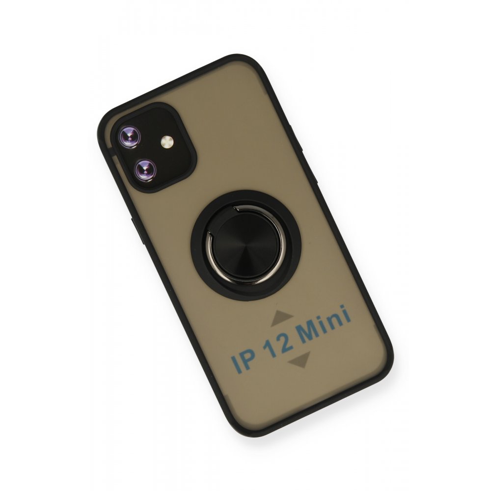 iPhone 12 Mini Kılıf Montreal Yüzüklü Silikon Kapak - Siyah iPhone 12 Mini Kılıf Montreal Yüzüklü Silikon Kapak - Siyah